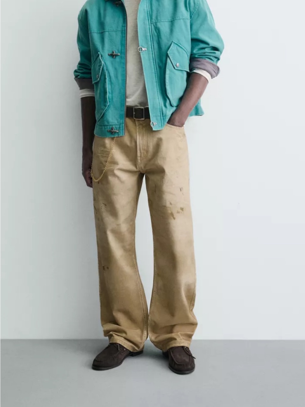 Zara Men's Wide-Leg Khaki Chinos